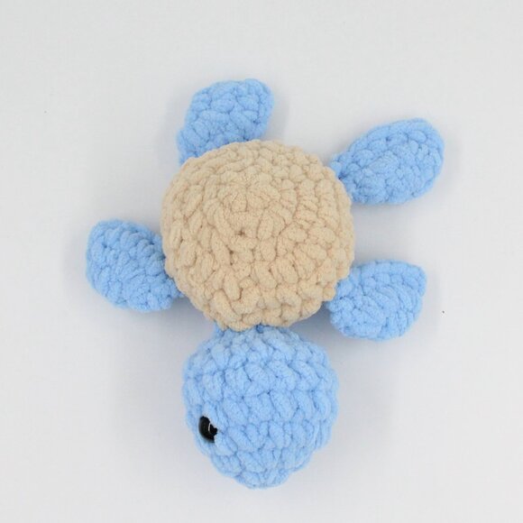 Plush Polyester Blue and Tan Crochet Amigurumi Turtle - Picture 5 of 6